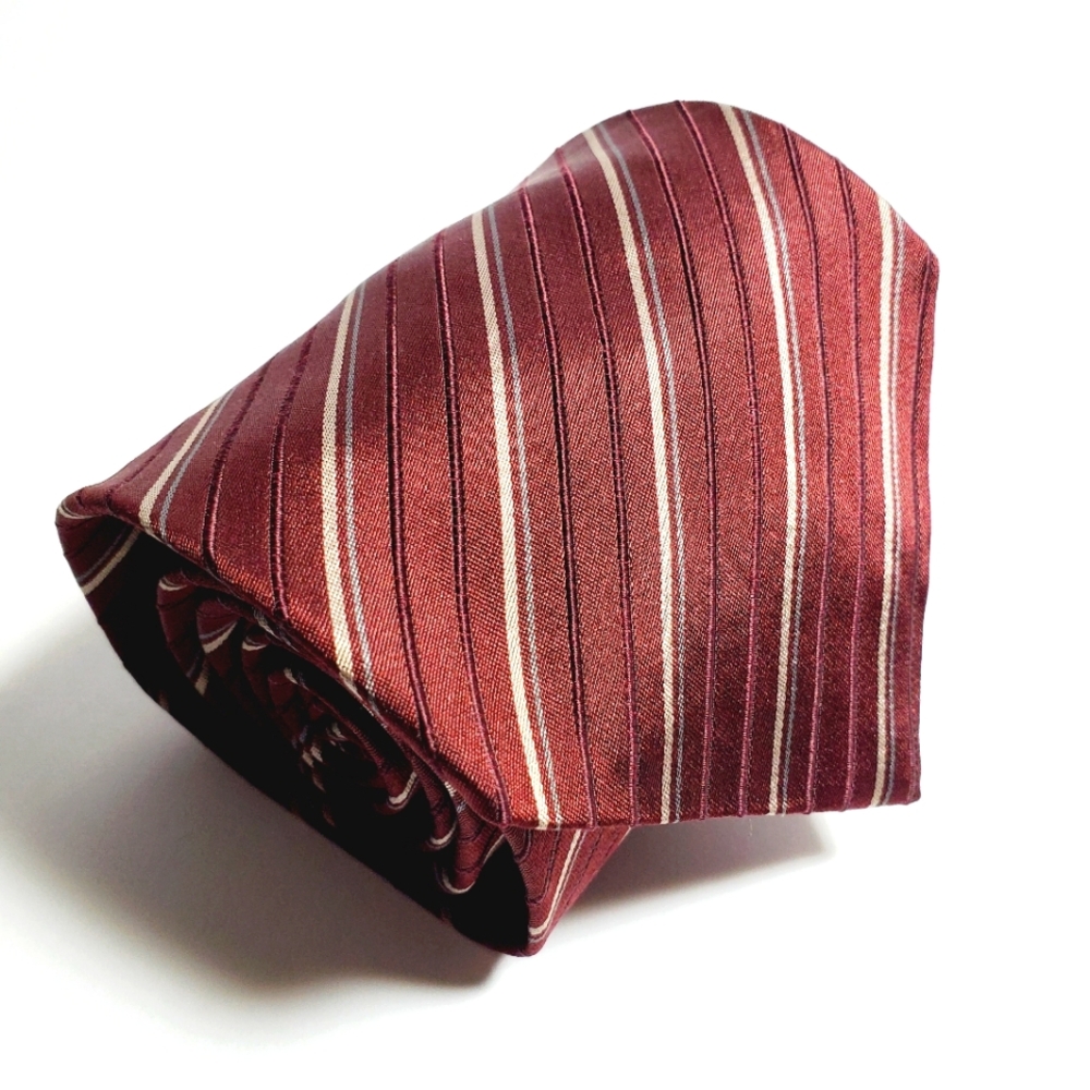 Dolce & Gabbana Necktie Burgundy Stripe Pattern Silk / Wool Blend Neck Tie